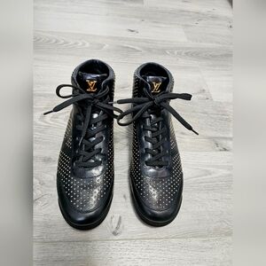 Authentic Louis Vuitton Black and Gold High-Top Sneakers 9